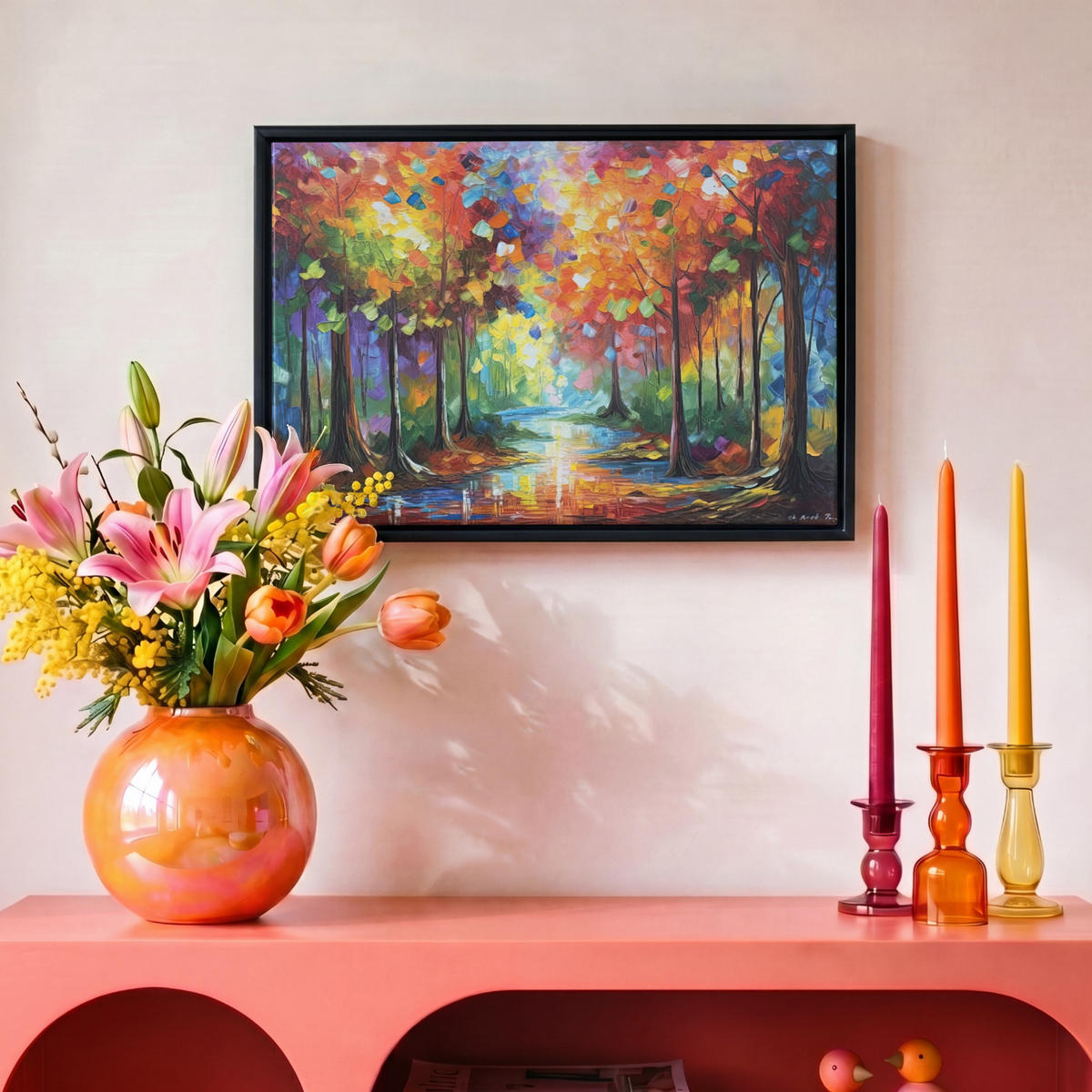 LEINWAND Bilder mit Rahmen - Landschaft - Wald - Farben - Natur - 30x20 - Multicolor, Textil (30/20cm) - MuchoWow