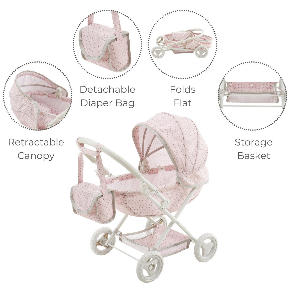 PUPPENWAGEN, Rosa, 65cm - Pink, Holzwerkstoff (58/65/35cm) - Teamson Kids