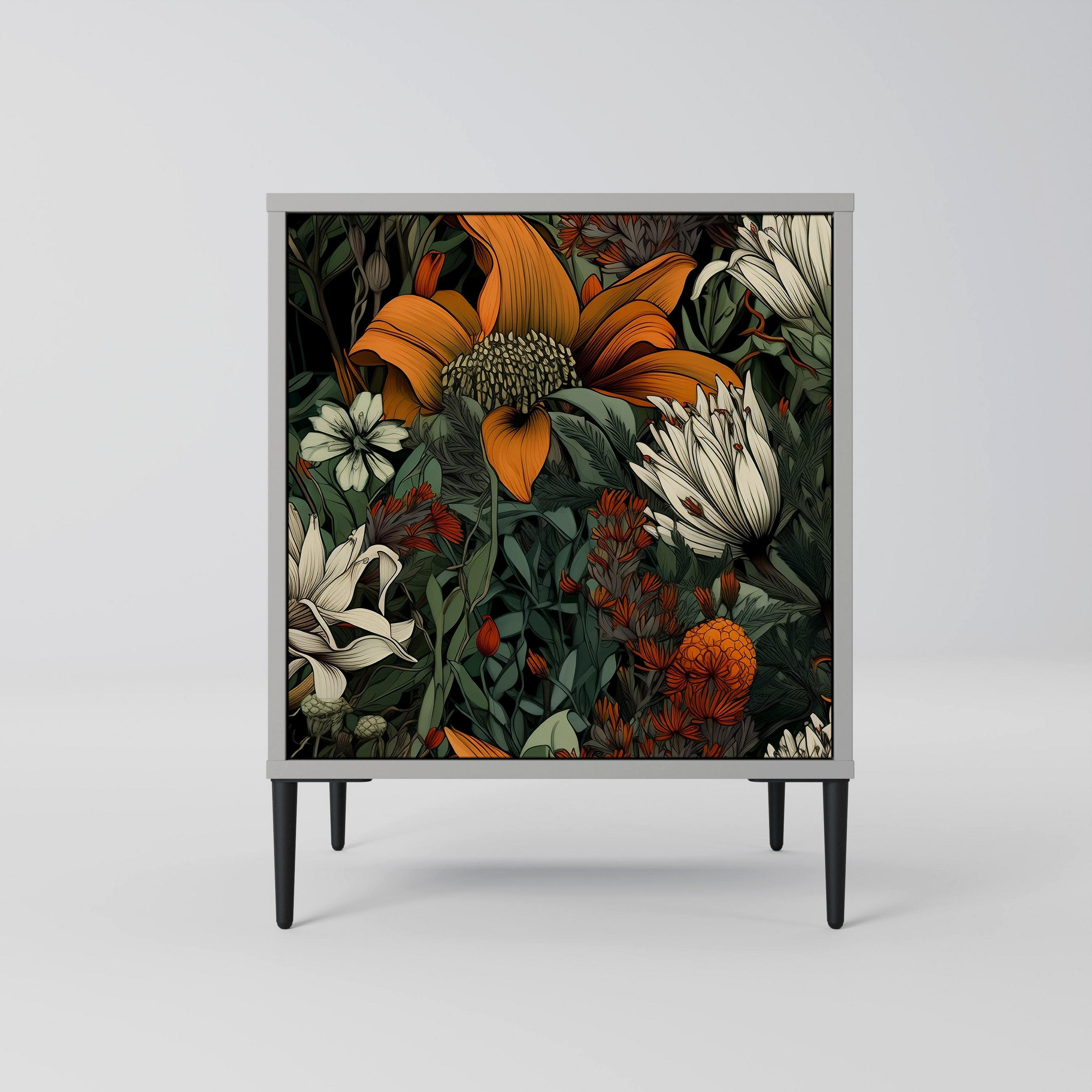 SIDEBOARD MIDNIGHT SPROUT, Grau, 57,5x42x72,5 cm, Schwarze Metallfüße - Multicolor/Schwarz, Holzwerkstoff/Metall (57.5/72.5/42cm) - SpaceRebels