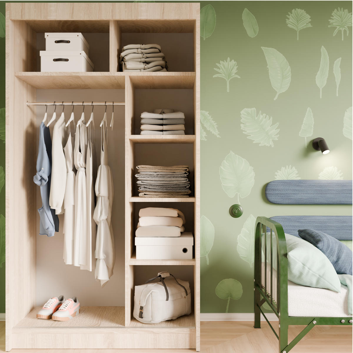 SCHIEBETÜRENSCHRANK TIPI III - Weiß/Sonoma Eiche, Holzwerkstoff (120/215/61cm) - Meblini