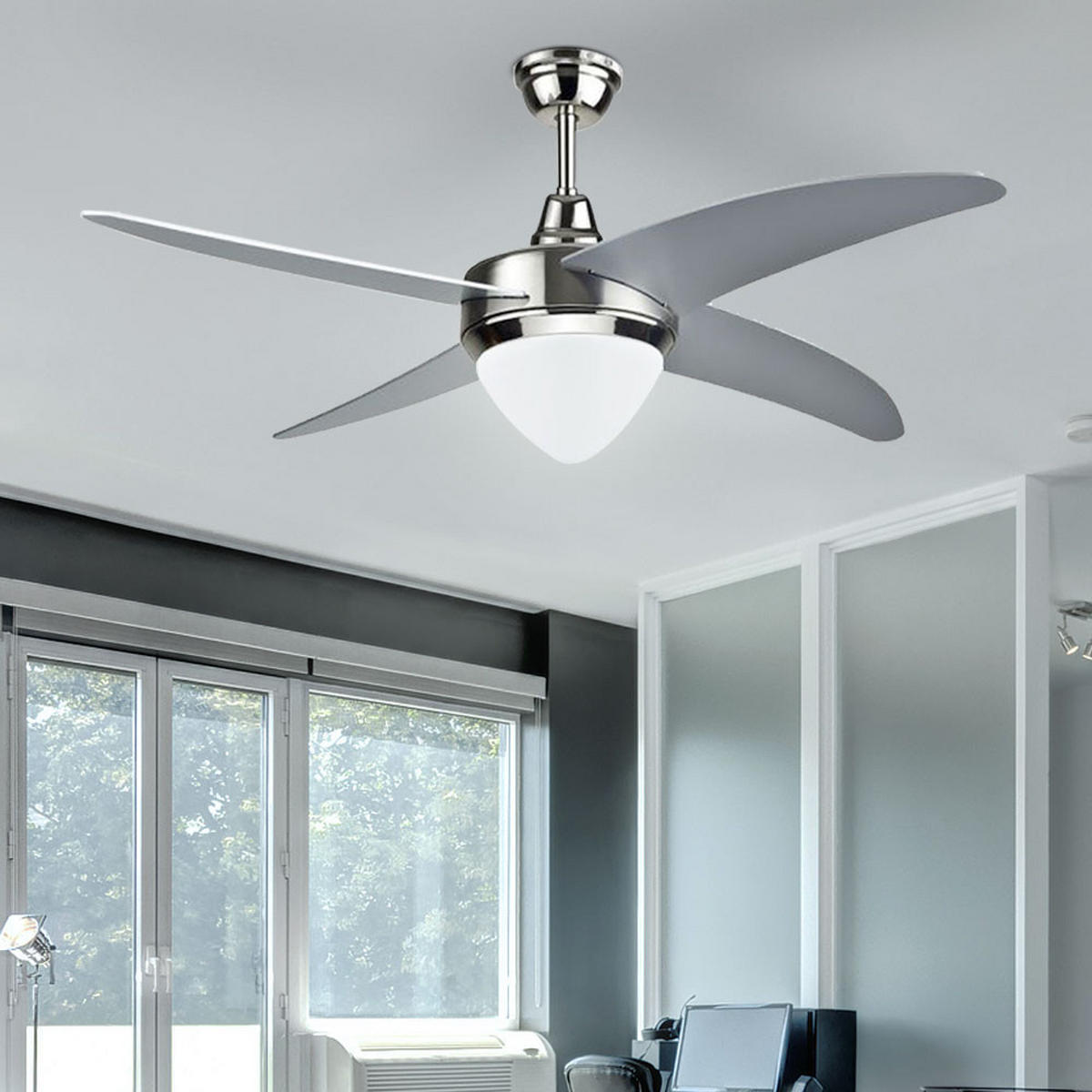 LED DECKENLEUCHTE Deckenventilator Silber - Silberfarben, Glas (106/39/39cm)