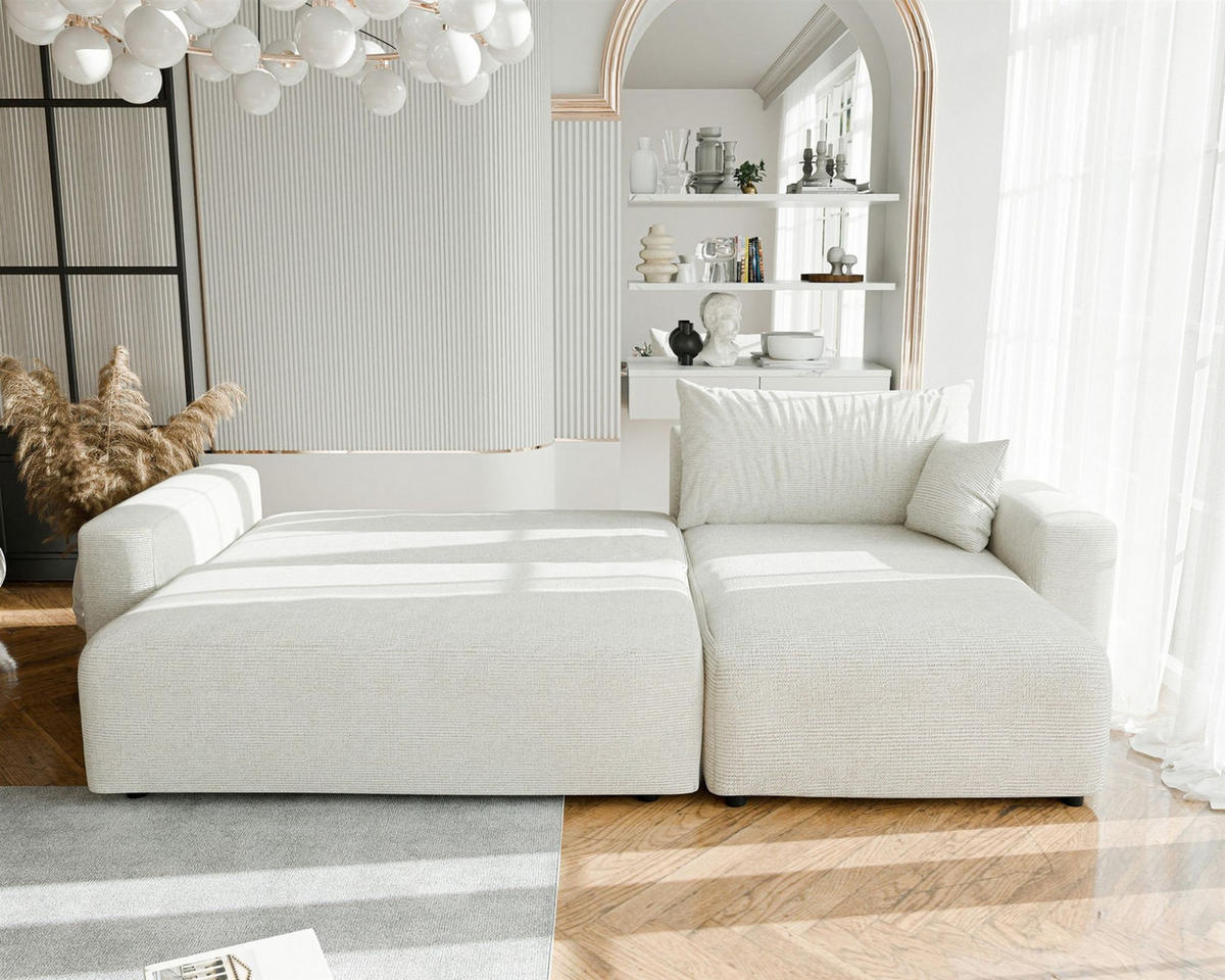 ECKSOFA Luna Max Mit Schlaffunktion - Creme, Holzwerkstoff/Textil (145/278cm) - Fun Möbel