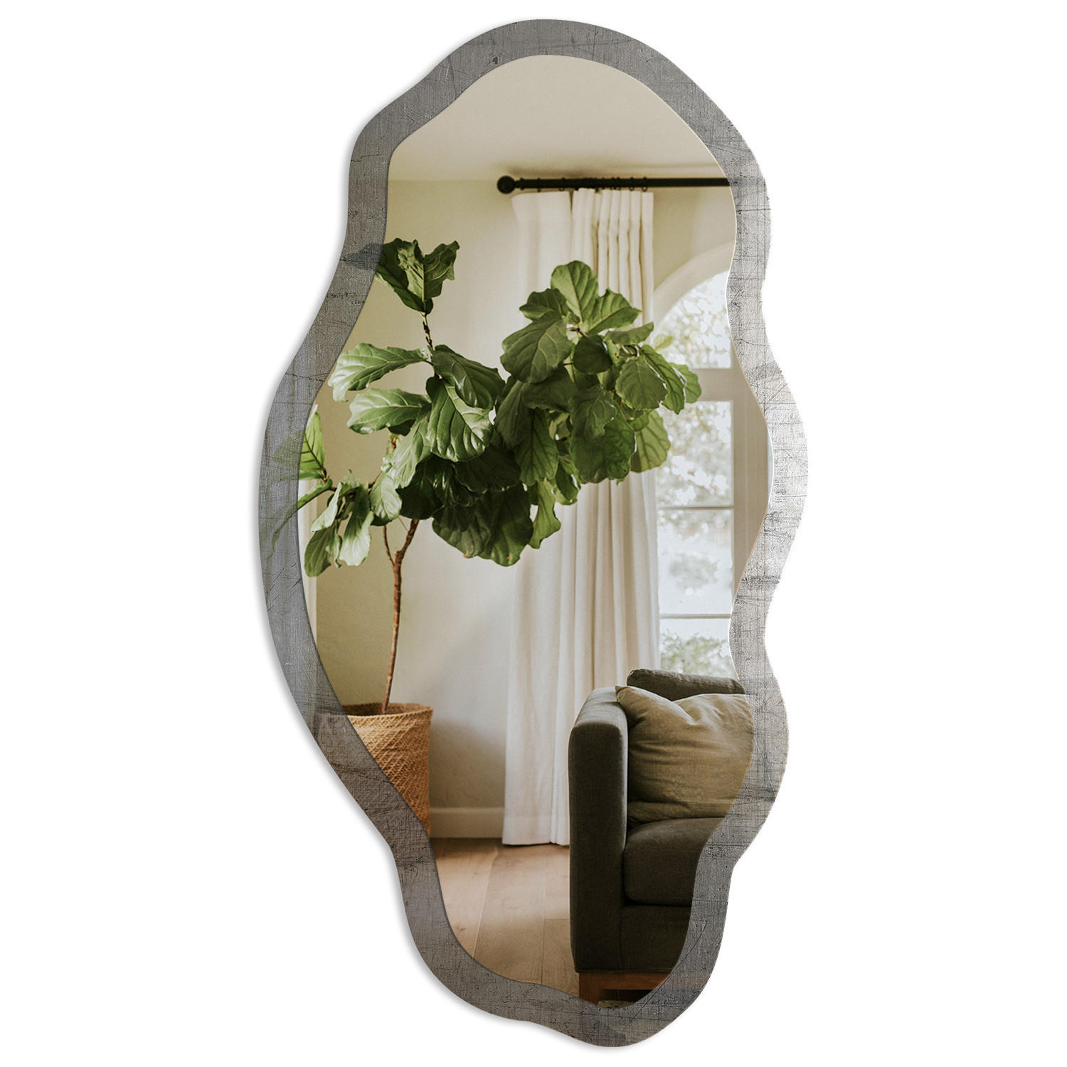 SPIEGEL 90x45 cm asymmetrisch mit Druck - Metallische Textur - Transparent, Glas (45/90/0.4cm) - TULUP
