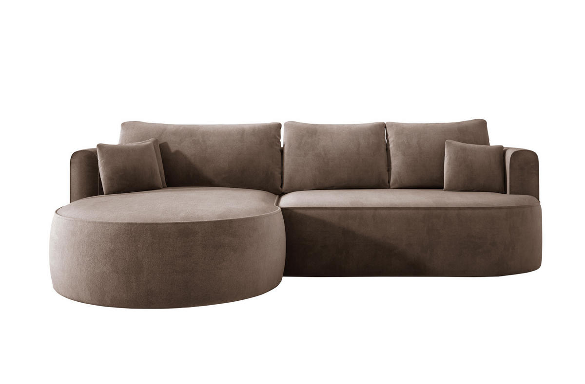 ECKSOFA FIORE L-förm Moderne Ausziehbare Schlaf-Funktion, automatischer Auffaltung, lose Rückenkissen freistehend LINKS 284x183x82cm Cappuccino - Cappuccino, Holz/Textil (183/284cm) - DomoHome