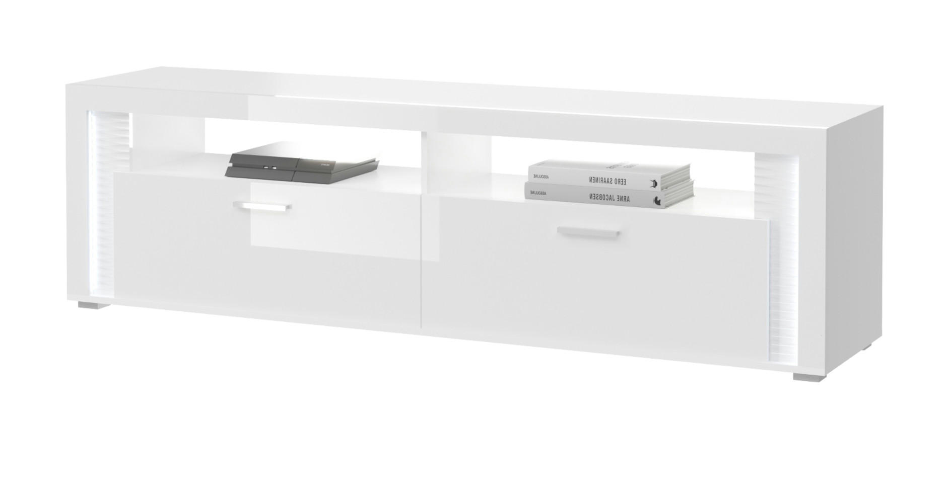 TV-LOWBOARD weiß Hochglanz, Flat-TV Board 200 cm, inkl. Beleuchtung - Weiß Hochglanz/Silberfarben, Holzwerkstoff/Kunststoff (204/58/46cm) - Inn.Furn