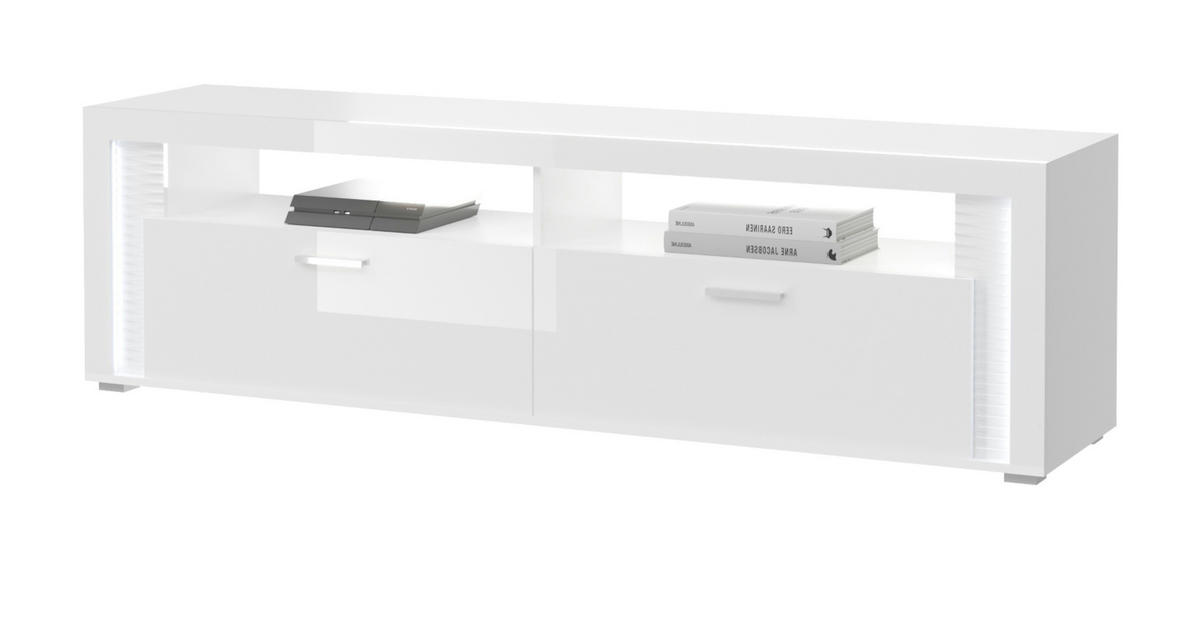 TV-LOWBOARD weiß Hochglanz, Flat-TV Board 200 cm, inkl. Beleuchtung - Weiß Hochglanz/Silberfarben, Holzwerkstoff/Kunststoff (204/58/46cm) - Inn.Furn