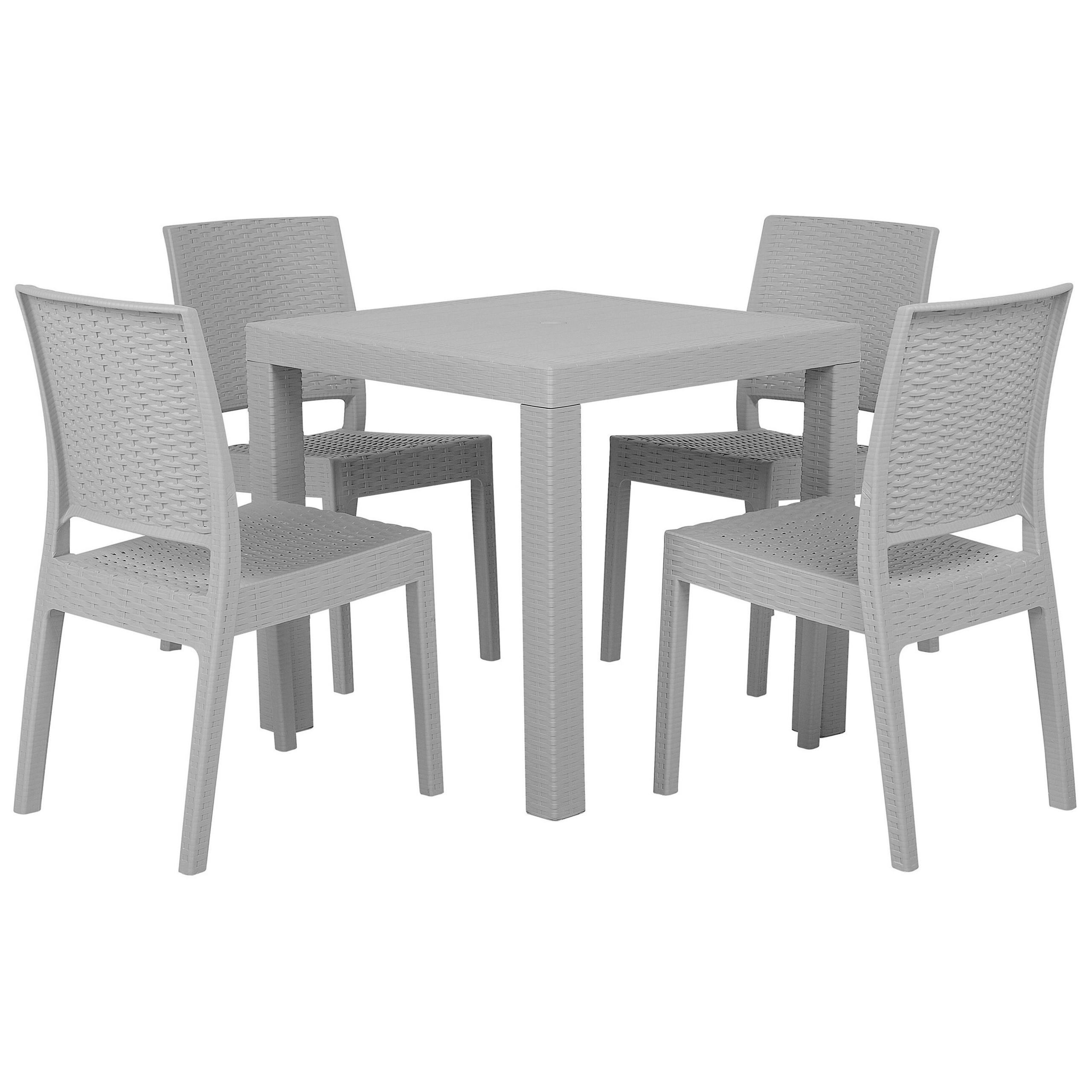 GARTENMÖBEL SET 4-Sitzer Rattanoptik hellgrau Fossano - Grau, Kunststoff - Beliani
