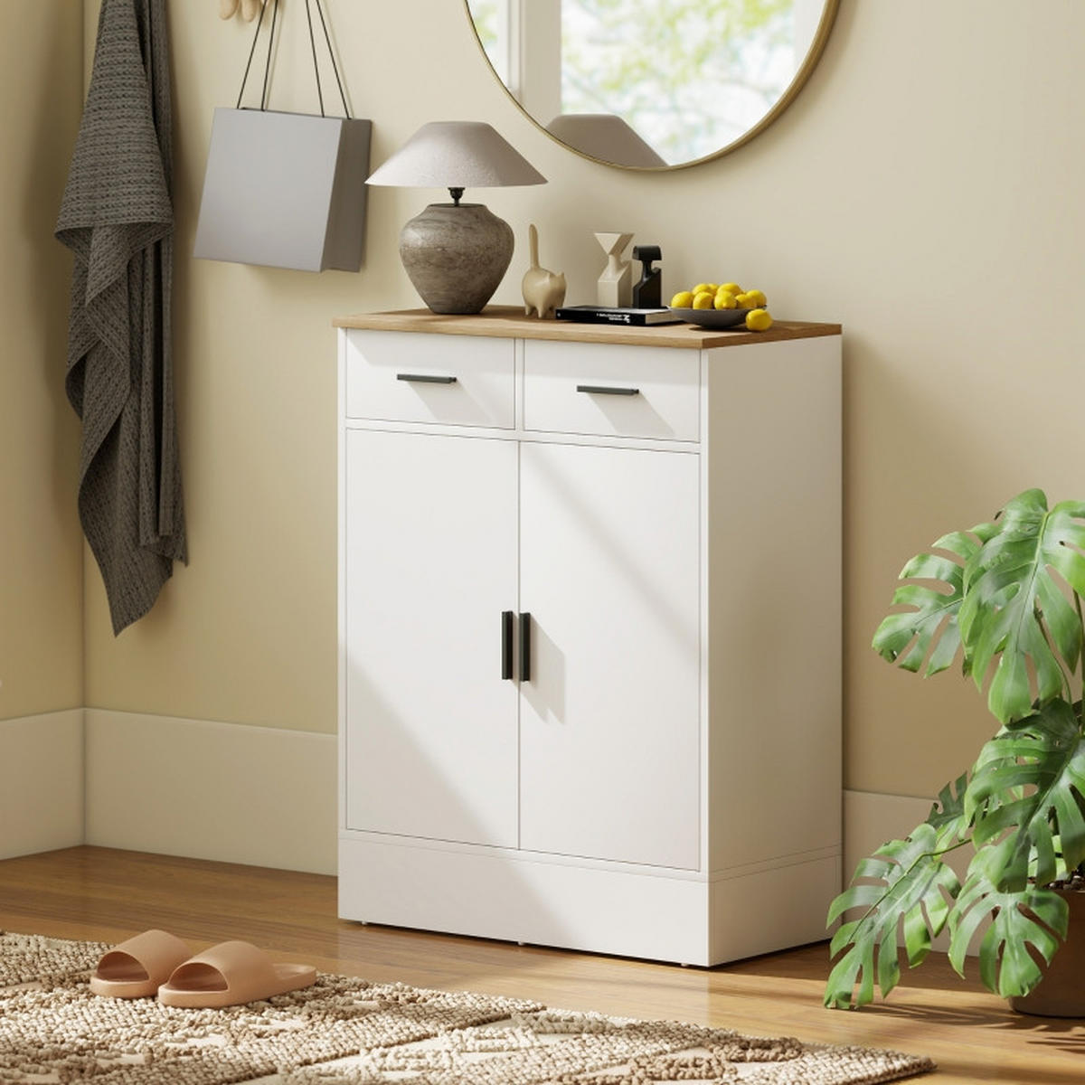 SIDEBOARD aus Holzwerkstoff 68,6x35x90,3 cm Weiß mit 2 Schubladen, verstellbarem Regal und viel Stauraum - Weiß, Holzwerkstoff (68.6/90.3/35cm) - Modfu
