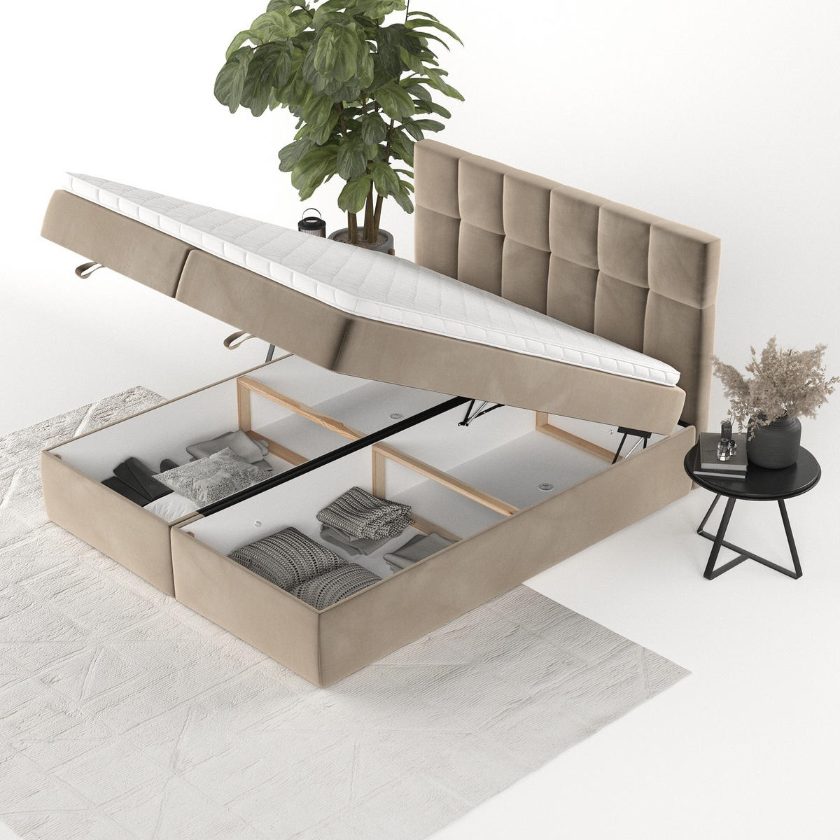 BOXBETT Savio 180/200 cm Taupe im Paros Stoff - Taupe/Schwarz, Holz/Holzwerkstoff (180/200cm) - AltaBeds