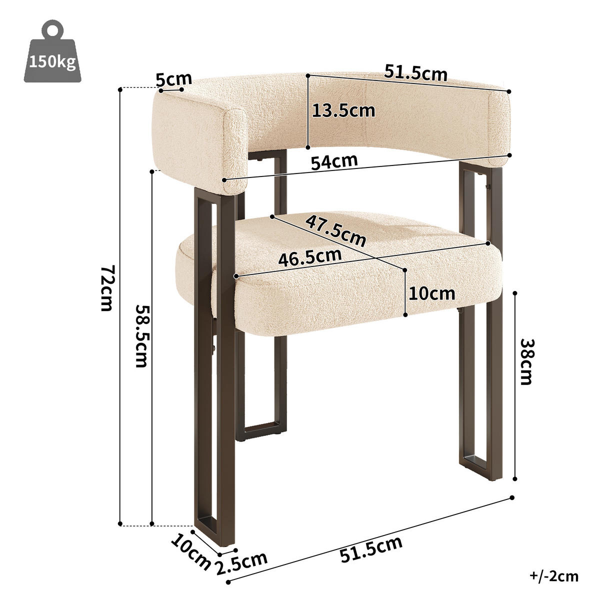 WOHNZIMMER STÜHLE mit Lammwollstoff 4tlg mit Rückenlehne - Beige, Textil (54/72/51.5cm) - EVRYAE