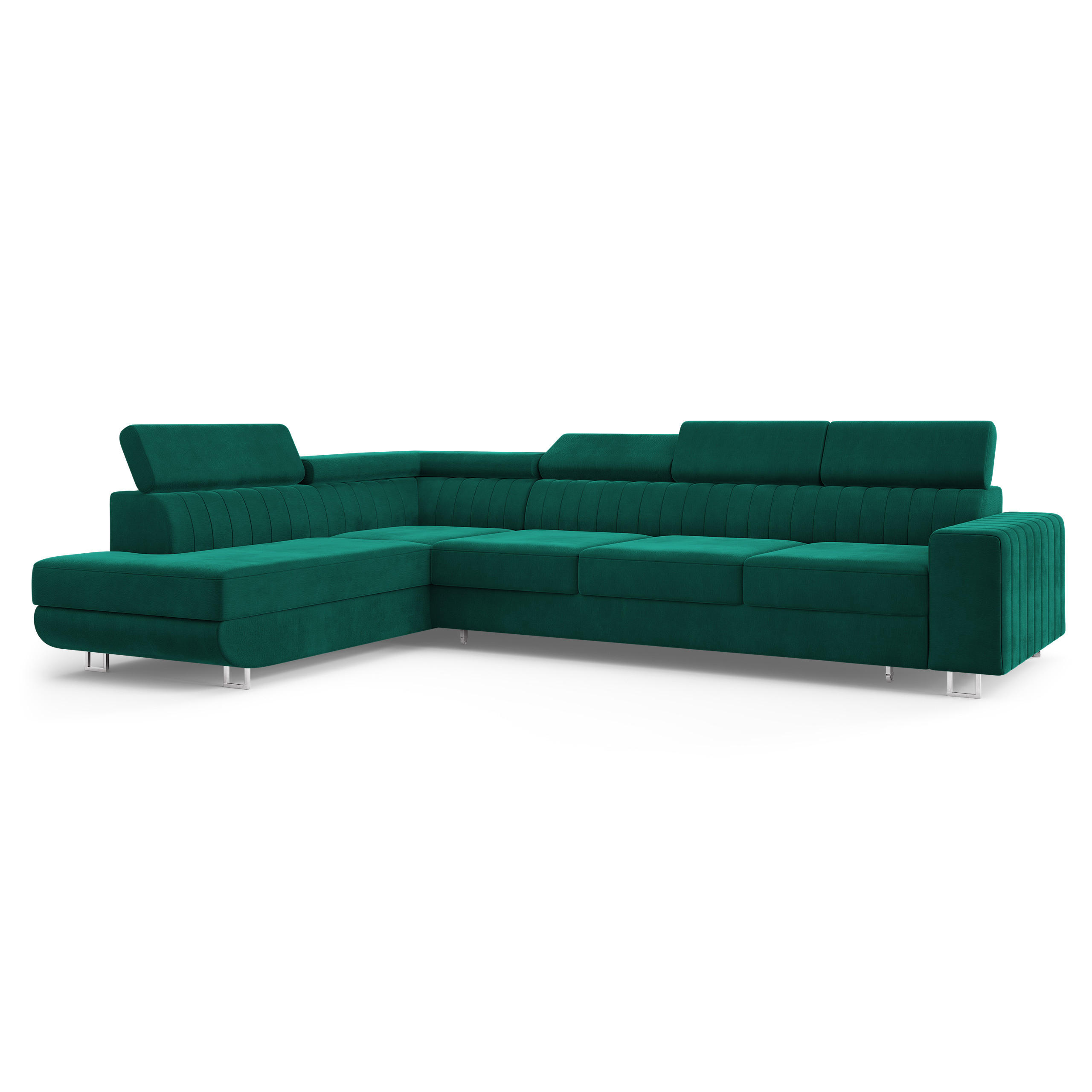 ECKSOFA HESTION Grün Velours-Stoff mit Schlaffunktion - Grün, Holz (332/190cm) - MASSENO