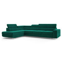 ECKSOFA HESTION Grün Velours-Stoff mit Schlaffunktion - Grün, Holz (332/190cm) - MASSENO