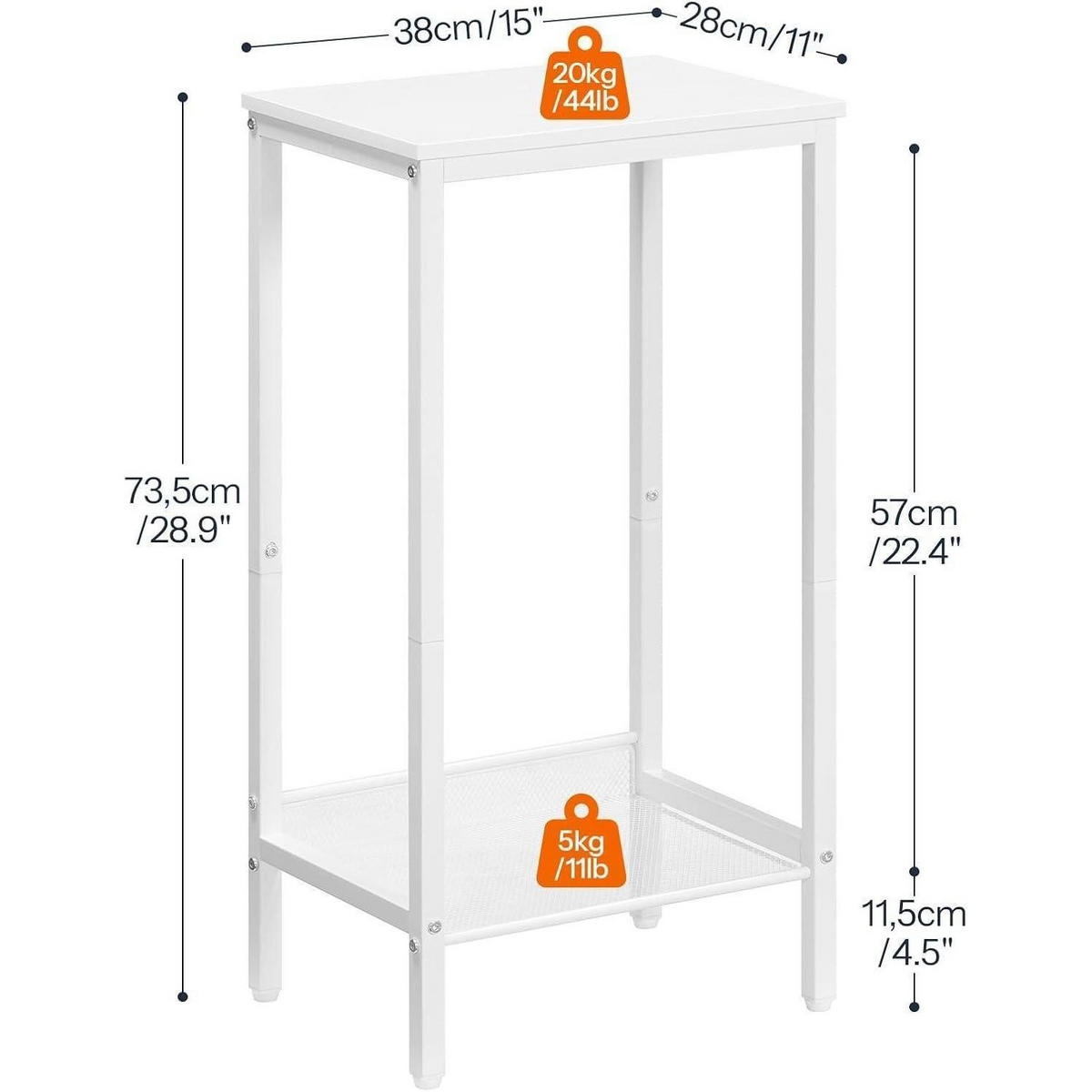 BEISTELLTISCH Weiß Metall 38 x 28 x 73,5 cm - Weiß, Metall (28/38/73.5cm)