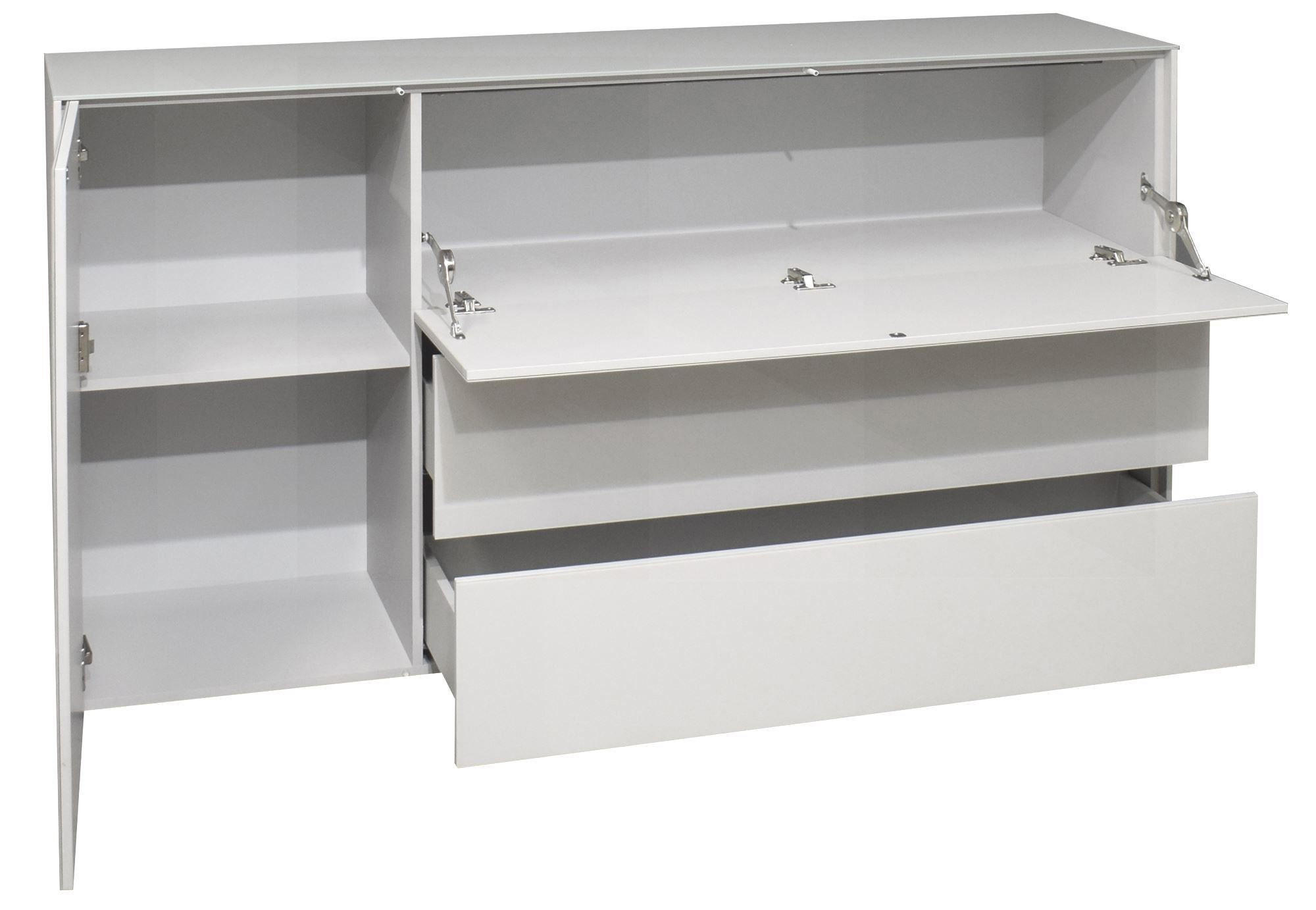 KOMMODE Elfi 169x42x89 Hochglanz Kreidegrau/Glas Kreidegrau - Hellgrau, Holzwerkstoff (169/89/42cm) - 58aufmkessel