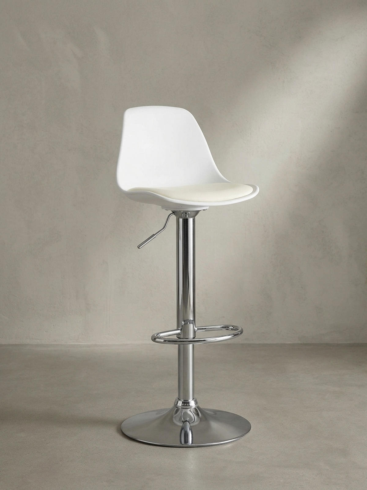 BARHOCKER Lederoptik Verchromt Drehbar BERN, Weiß 40x40x104 cm - Silberfarben/Weiß, Kunststoff/Textil (40/104/40cm) - KADIMA DESIGN