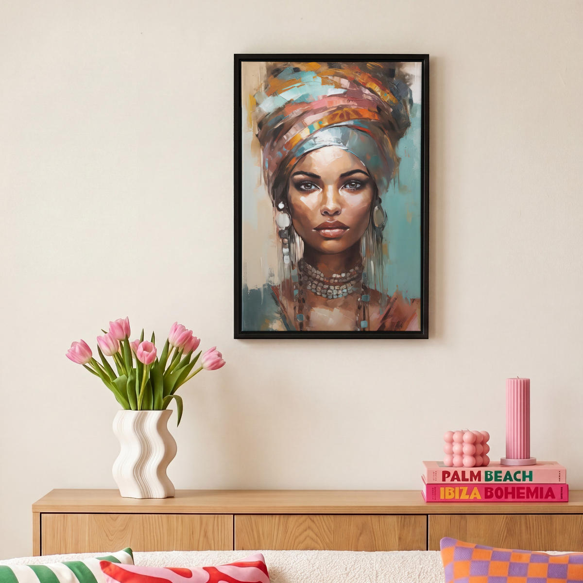 LEINWAND Bilder mit Rahmen - Frau - Kunst - Schmuck - Porträt - 20x30 - Blaugrau, Textil (20/30cm) - MuchoWow