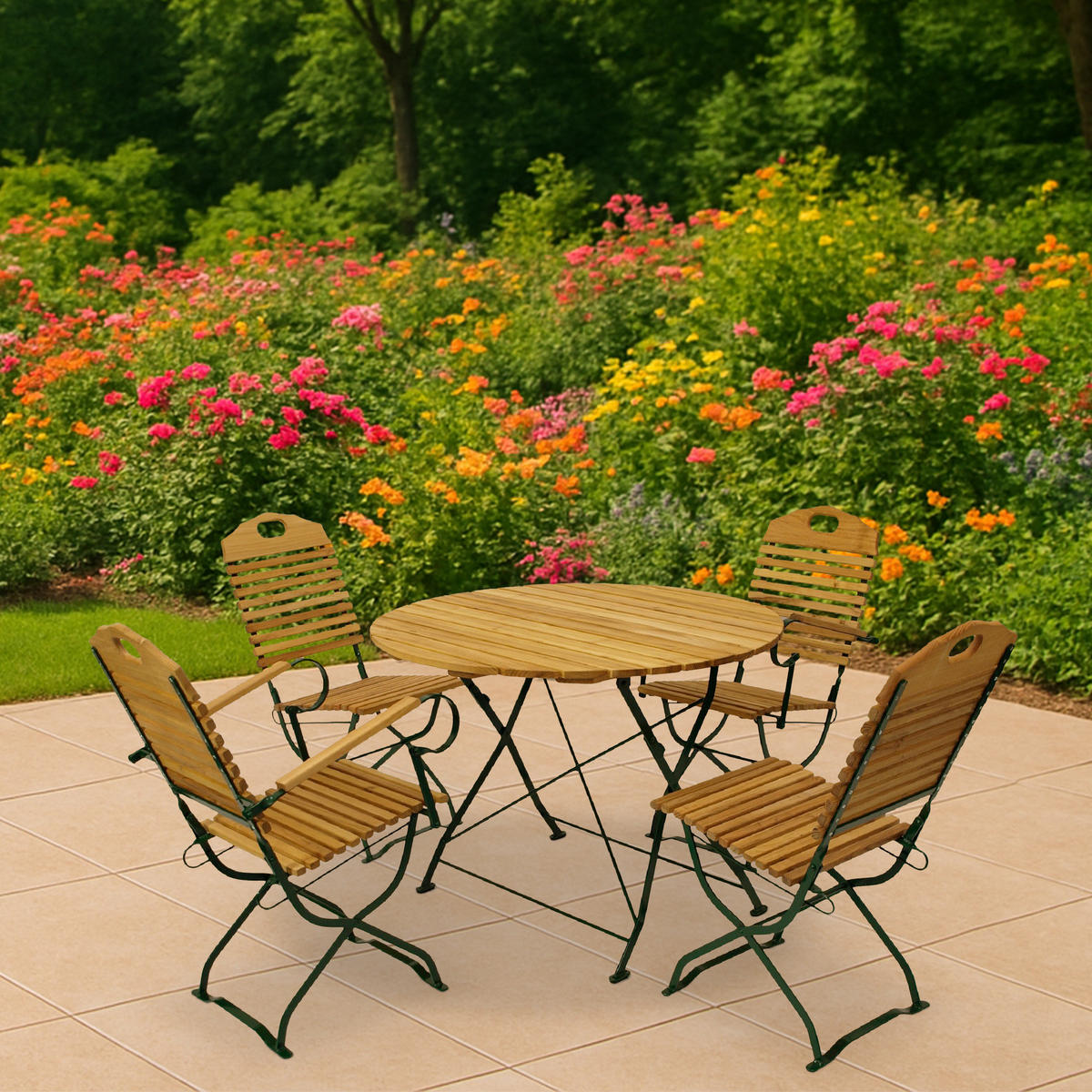 SITZGRUPPE Bad Belzig 5-teilig - Garten Set für 4 Personen - Gartensitzgruppe - Flachstahl grün - Robinie - Grün, Holz - TPFGarden