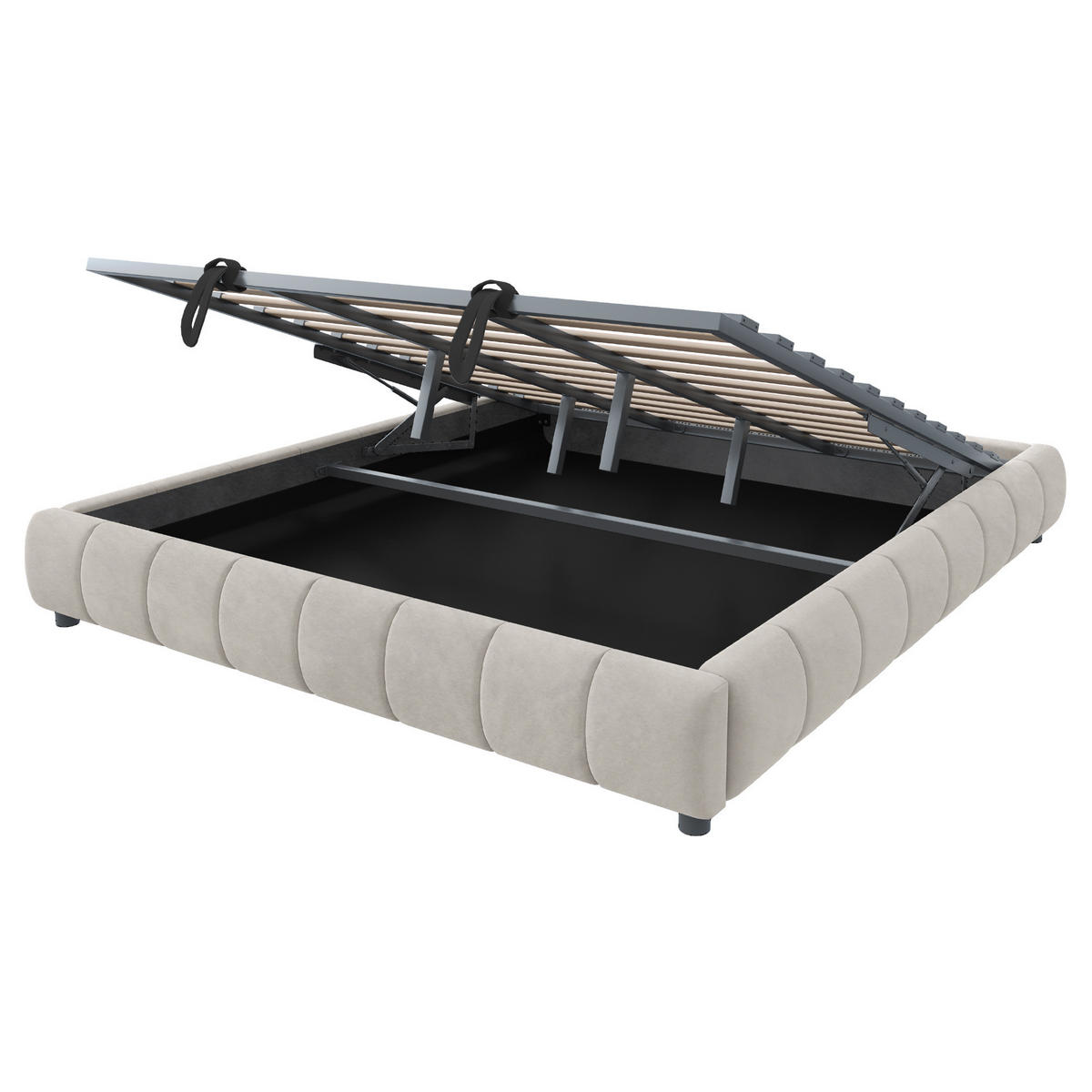 POLSTERBETT aus Samt 180x200 cm Beige mit Bettkasten, LED-Leiste und Metallrahmen - Beige, Textil (180/200cm) - IVMEU