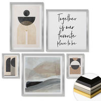 WANDBILDER 5er Set - 50x50 cm & 20x30 cm & 40x60 cm Silberner Rahmen - Abstrakte Formen beige braun - Silberfarben, Kunststoff (40/60cm) - ArtPrintCave