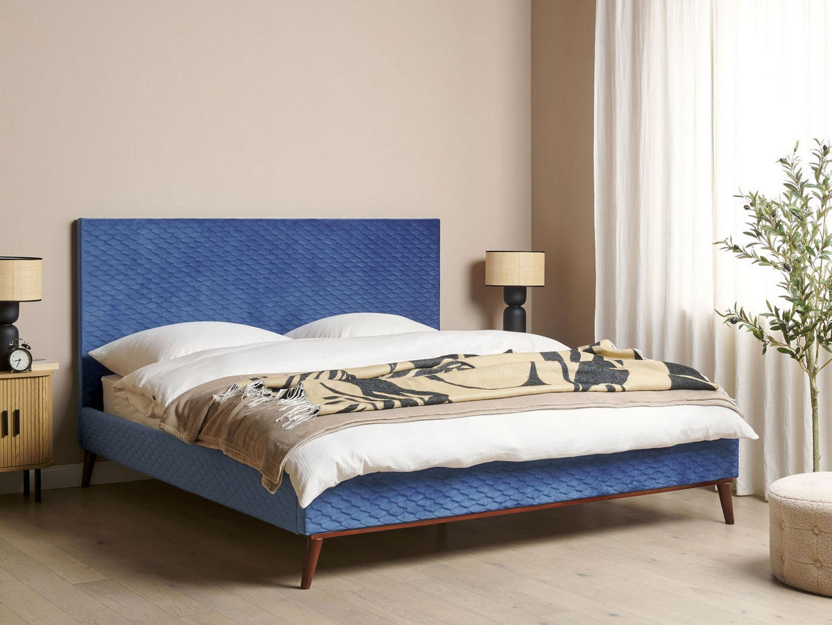 POLSTERBETT mit Lattenrost 180/200 cm Blau Bayonne - Blau, Textil (180/200cm) - Beliani