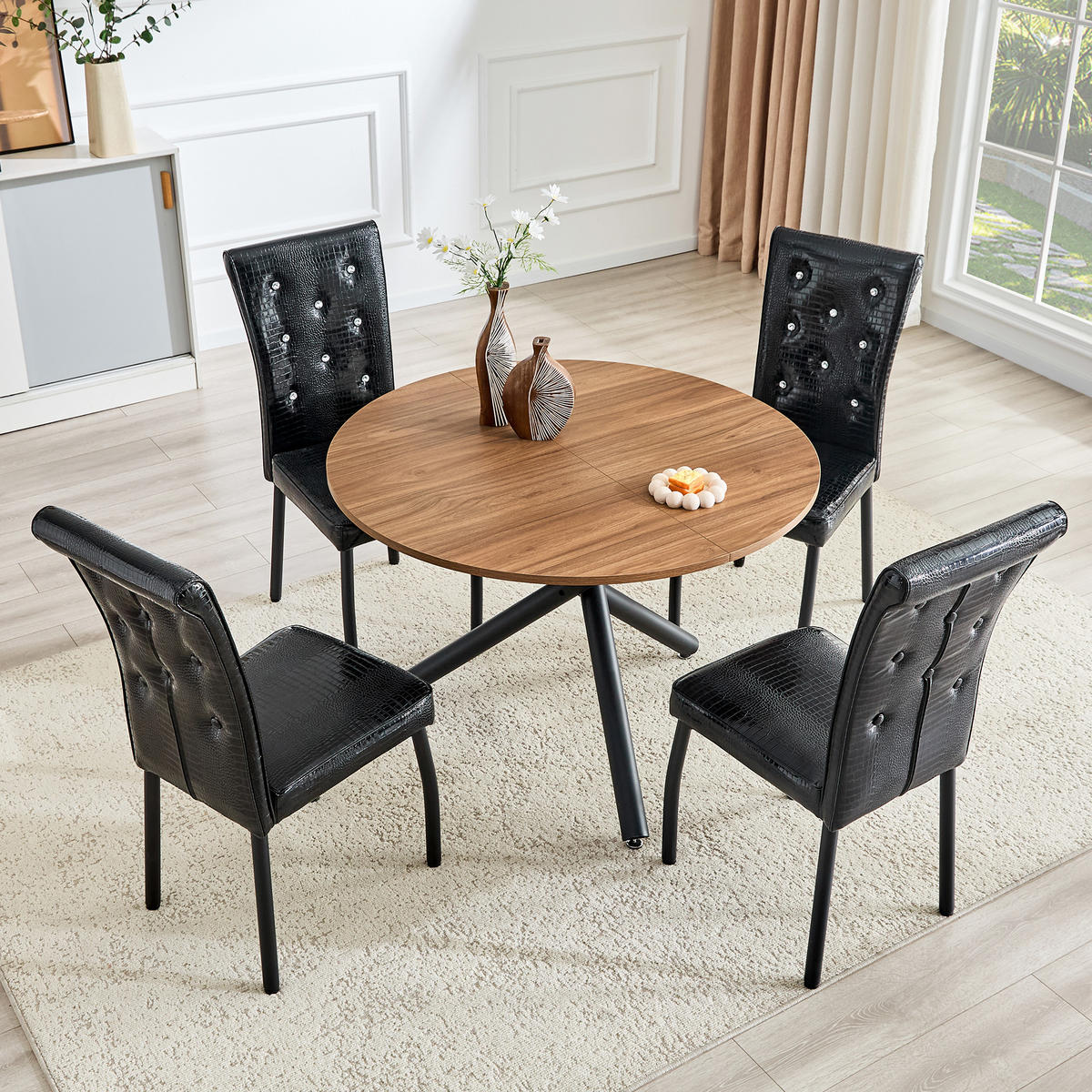 ESSTISCH Nussbaumfarben Schwarz 110/110/76 cm - Schwarz, Holz (110/110/76cm) - PANGIVO