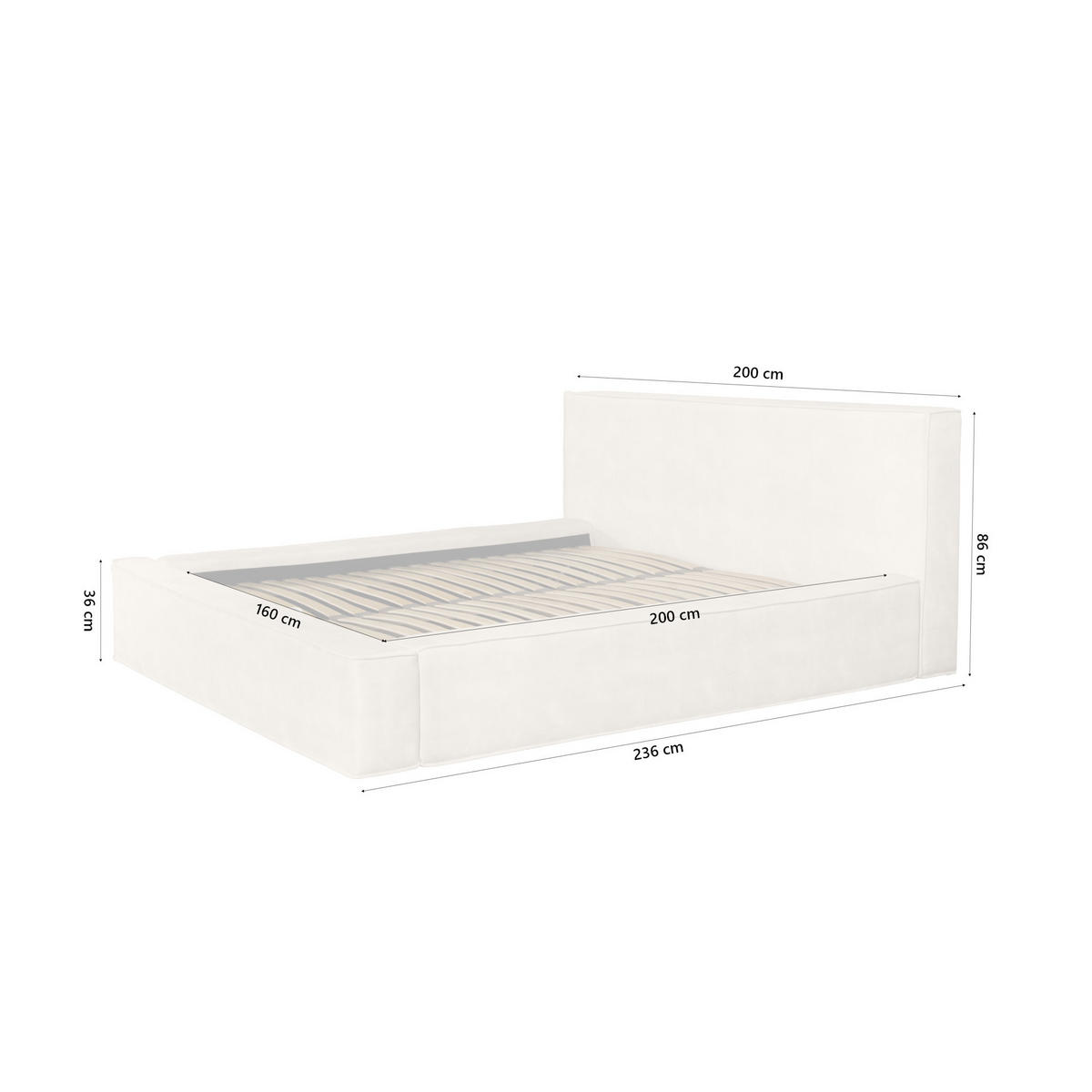 POLSTERBETT Mummo 160x200 cm, Cremeweiß - Creme, Textil (160/200cm) - Fedve