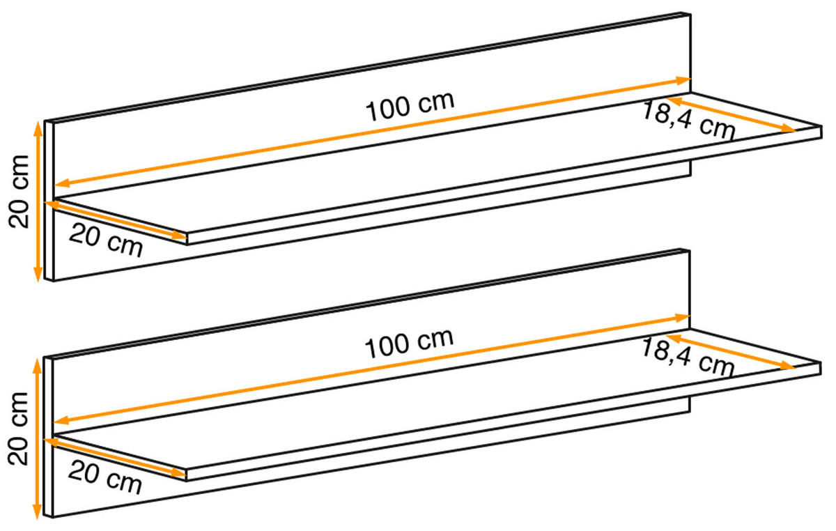 WANDBOARD-SET Kaschmir 100-120 x 20 cm, Wandregal 2-teilig hängend - Kaschmir, Holzwerkstoff (120/20/20cm) - Inn.Furn