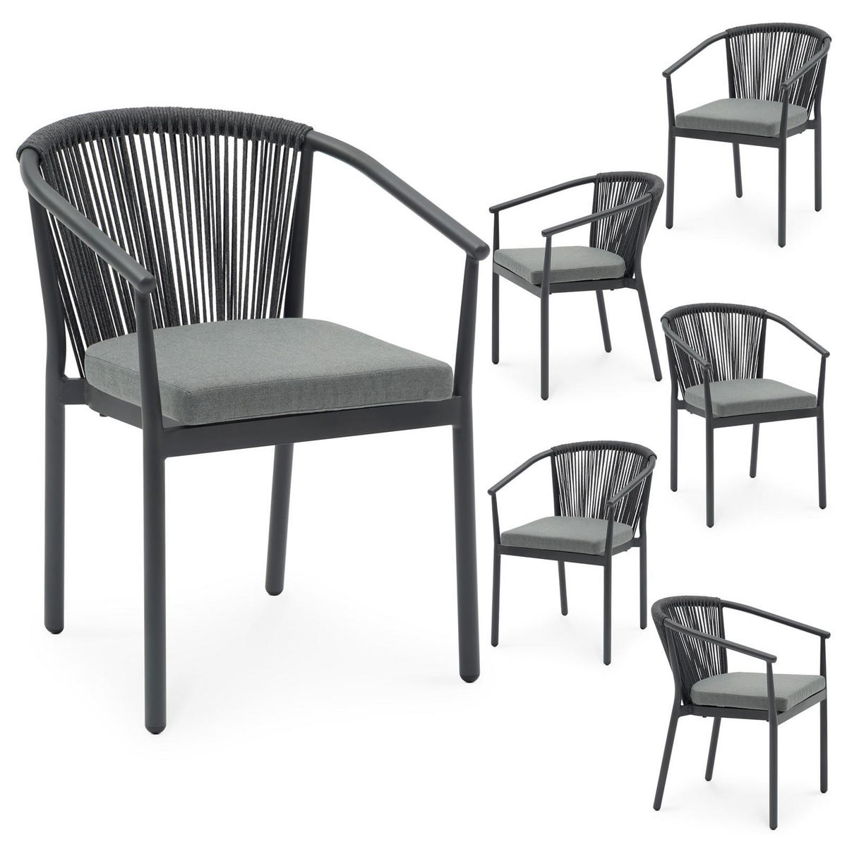 GARTENSTUHL TAVOLO 6ER-SET - Anthrazit, Textil (56/77/62cm) - IDIMEX