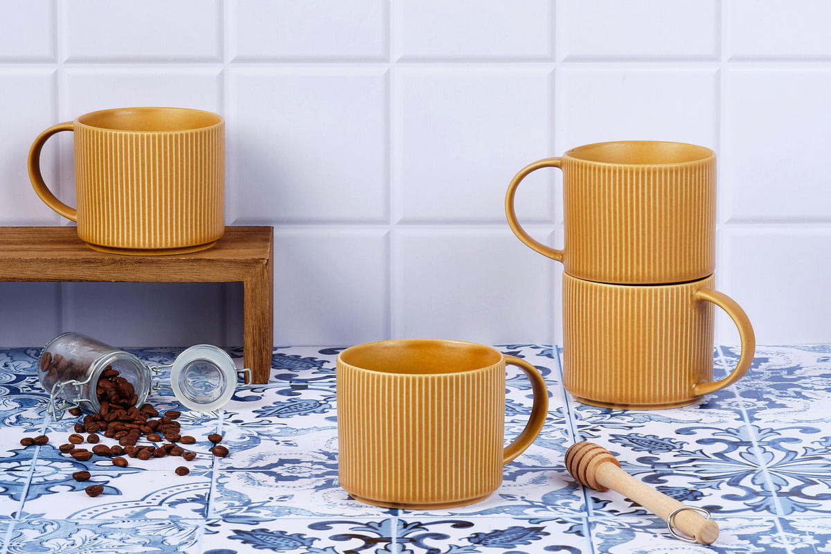 BECHER Scandi 500ml - 4er-Set - Ocre - Gelb, Keramik (0.5L) - Björn