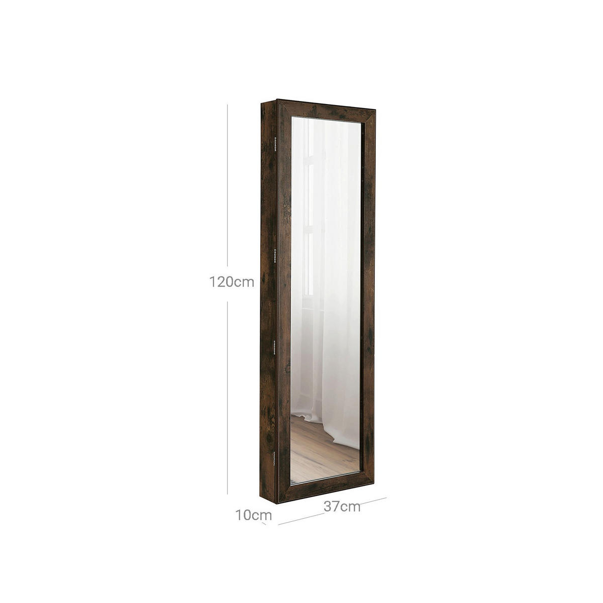 SCHMUCKSCHRANK GANZKÖRPERSPIEGEL - Braun, Holzwerkstoff (10/37cm) - Hansiro