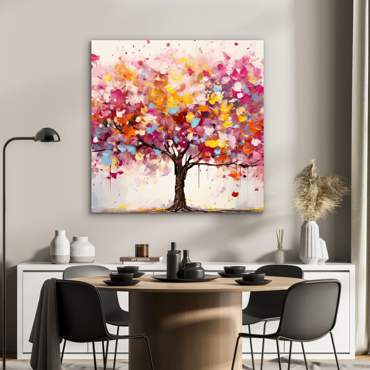 KOVOVÝ OBRAZ Akvarel - Strom - Umenie - Abstraktné 90x90 cm - viacfarebná, kov (90/90cm) - MuchoWow