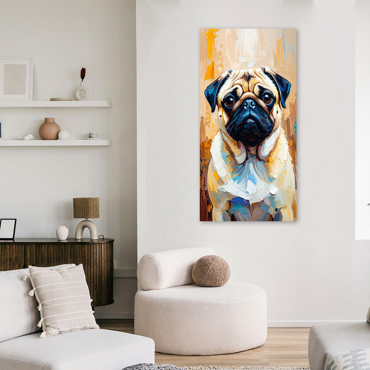 LEINWANDBILD Mops Hund Tier Beige 60x120cm - Beige, Textil (60/120cm) - Feeby