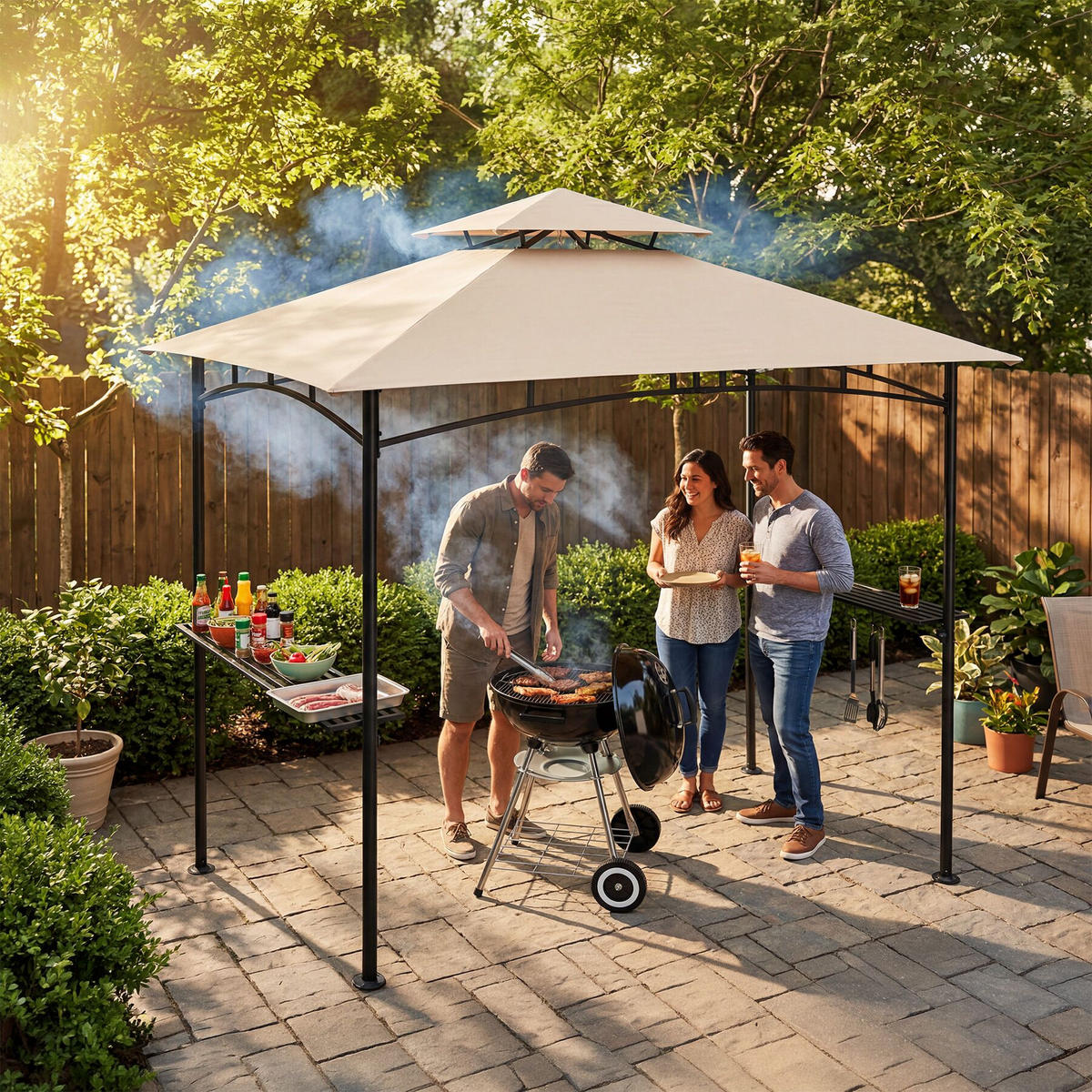 GRILLPAVILLON Maracaibo, 240 x 150 x 250 cm, Sand - Sandfarben, Kunststoff (150/250/240cm) - tectake