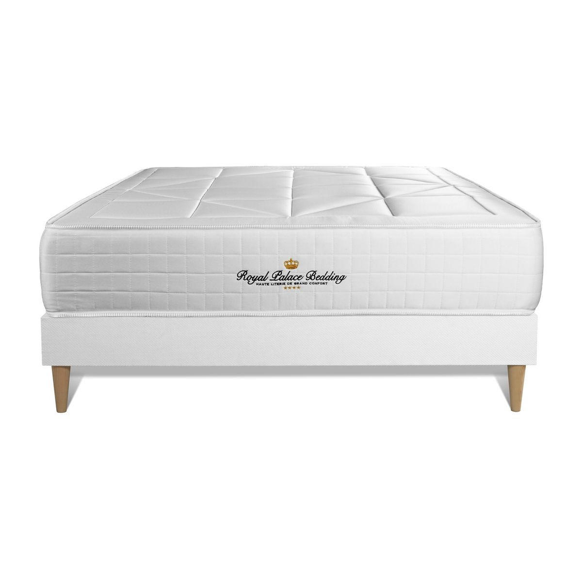 BETT Windsor Taschenfederkern und Memory-Schaum 160 x 220 cm h1 - Kit Bettgestell Weiß - Beige/Weiß, Karton/Holz (160/220cm) - ROYAL PALACE BEDDING