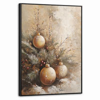 LEINWAND Bilder mit Rahmen - Weihnachten - Kugeln - Beige - Gold - 70x100 - Goldfarben, Textil (70/100cm) - MuchoWow
