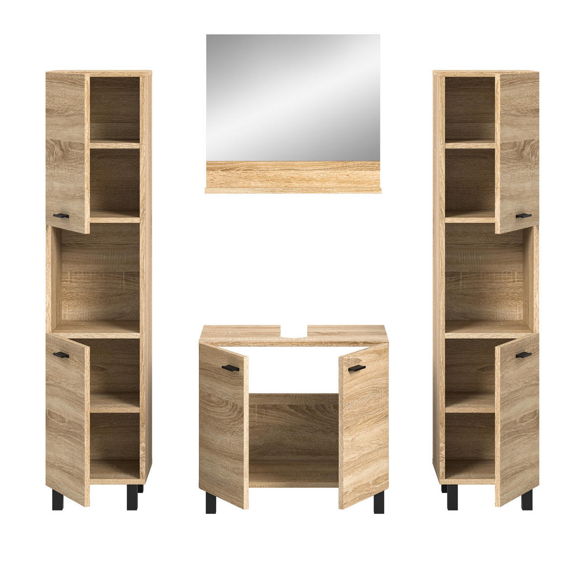 BADMÖBEL-SET Eiche 4-teilig 140 cm, Komplettset hängend oder stehend - Eichefarben, Glas/Holzwerkstoff (137/186/33cm) - Inn.Furn