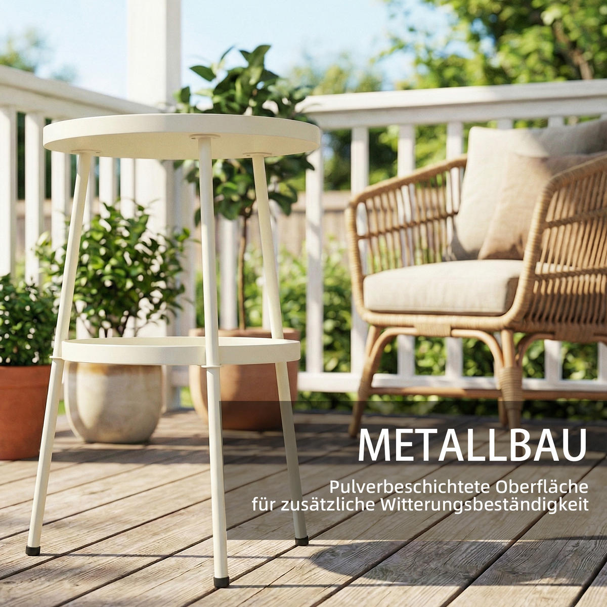 OUTDOOR-BEISTELLTISCH Metall Kunststoff Cremeweiß - Creme, Metall (36/36/53cm) - Outsunny