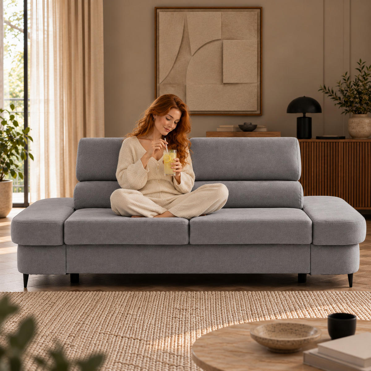 2-SITZER Sofa PRIAM 206 cm Velours Grau - Schwarz/Grau, Holz/Textil (206/95/102cm) - Muffo