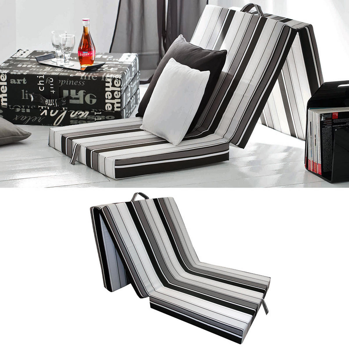 FALTMATRATZE Schwarz 190 x 70 cm - Schwarz, Textil - VitaliSpa