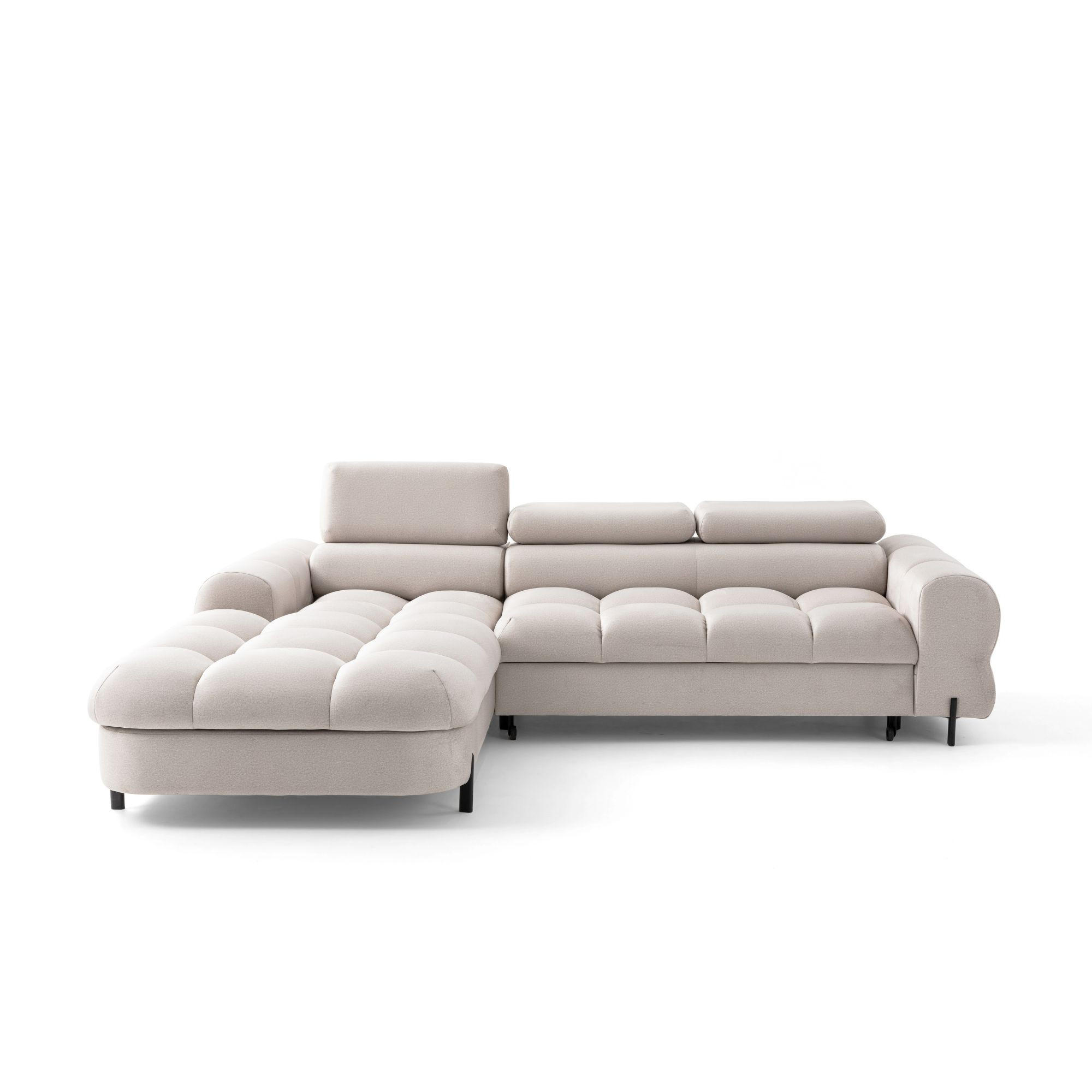 ECKSOFA UFFO L Links mit Schlaffunktion 260x195 Velours Creme - Creme/Schwarz, Holz/Textil (260/195cm) - Muffo