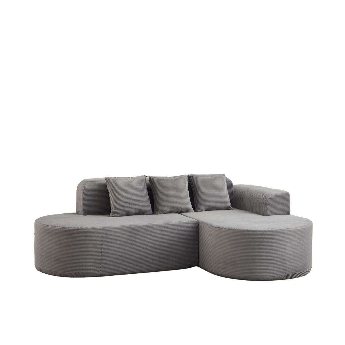 ECKSOFA 220 cm L-Form Cord mit 3 Kissen, linke Chaiselongue, DE-42742, Grau - Grau, Textil (220/155cm) - ComfortXL