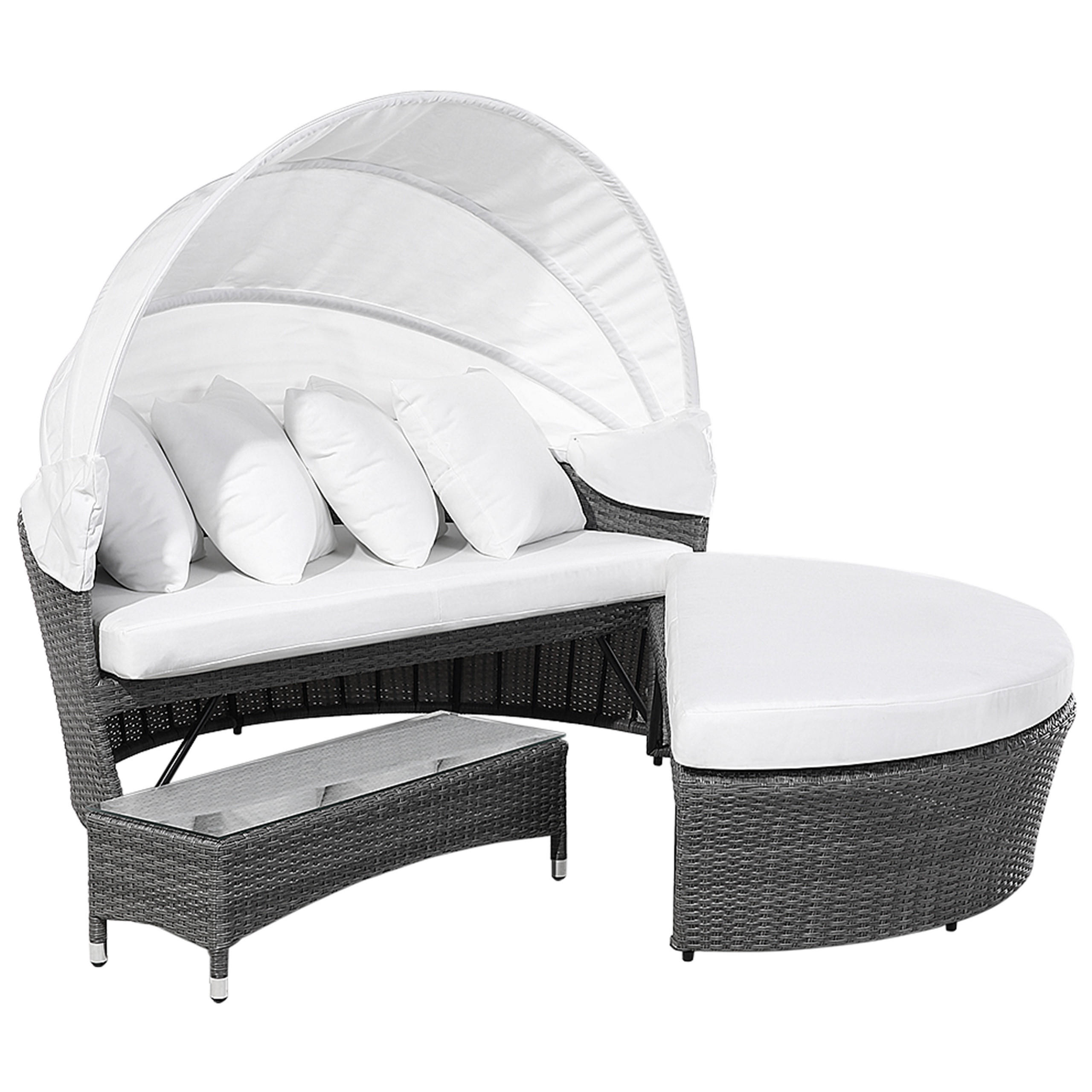 SONNENINSEL Rattan grau Sonnendach cremeweiß SYLT LUX - Weiß/Grau, Kunststoff (158/138/150cm)