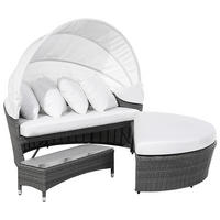 SONNENINSEL Rattan grau Sonnendach cremeweiß SYLT LUX - Weiß/Grau, Kunststoff (158/138/150cm)