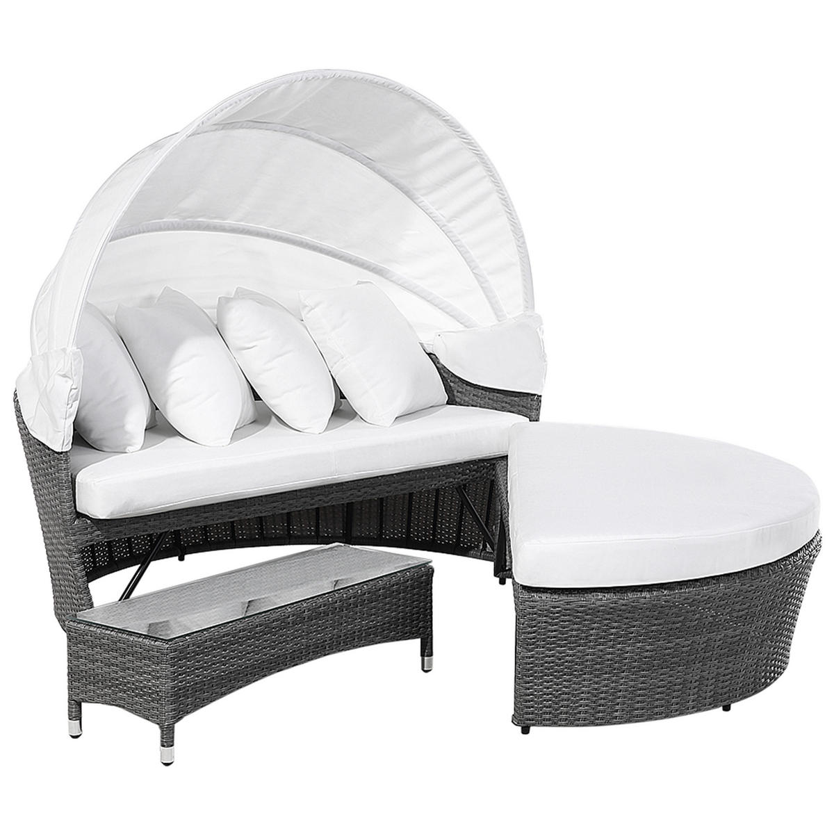 SONNENINSEL Rattan grau Sonnendach cremeweiß SYLT LUX - Weiß/Grau, Kunststoff (158/138/150cm)