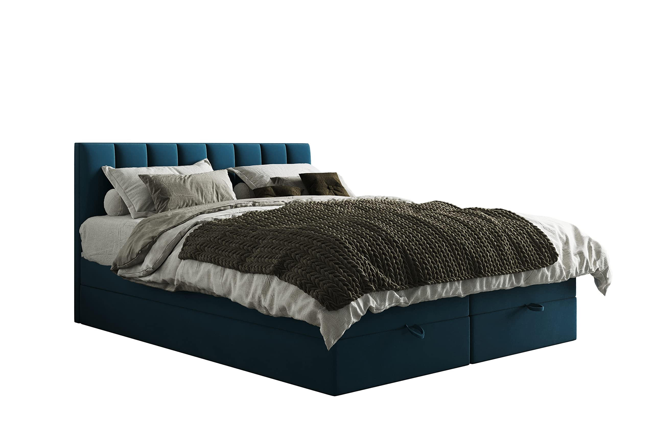 BOXBETT mit Bettkästen und Matratze - Bett Gusto mit Topper aus Memory Visco - Dunkelblau - 200 x 200 cm - Dunkelblau, Holzwerkstoff/Kunststoff (200/200cm) - Trada
