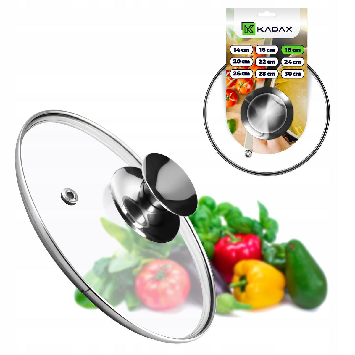 DECKEL mit silbernem Griff, 18 cm - Transparent, Glas/Metall (18cm) - KADAX