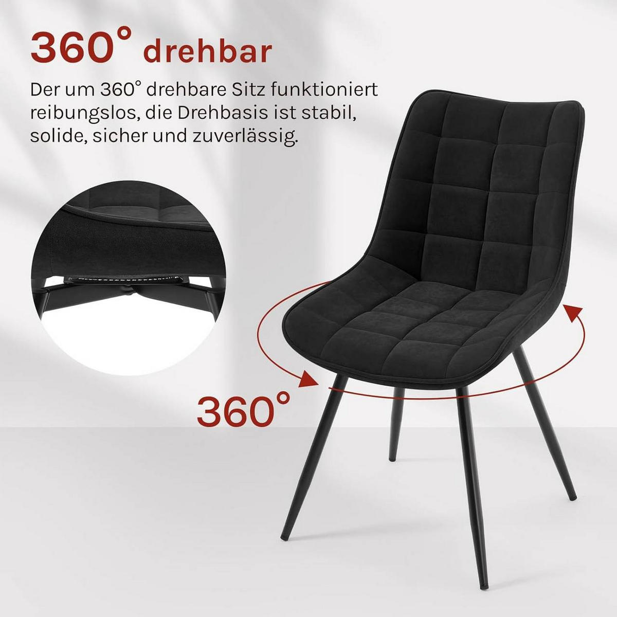 ESSZIMMERSTUHL 2er Set, aus Samt, Schwarz - Schwarz, Textil/Metall (46/83.5/60.5cm) - Woltu