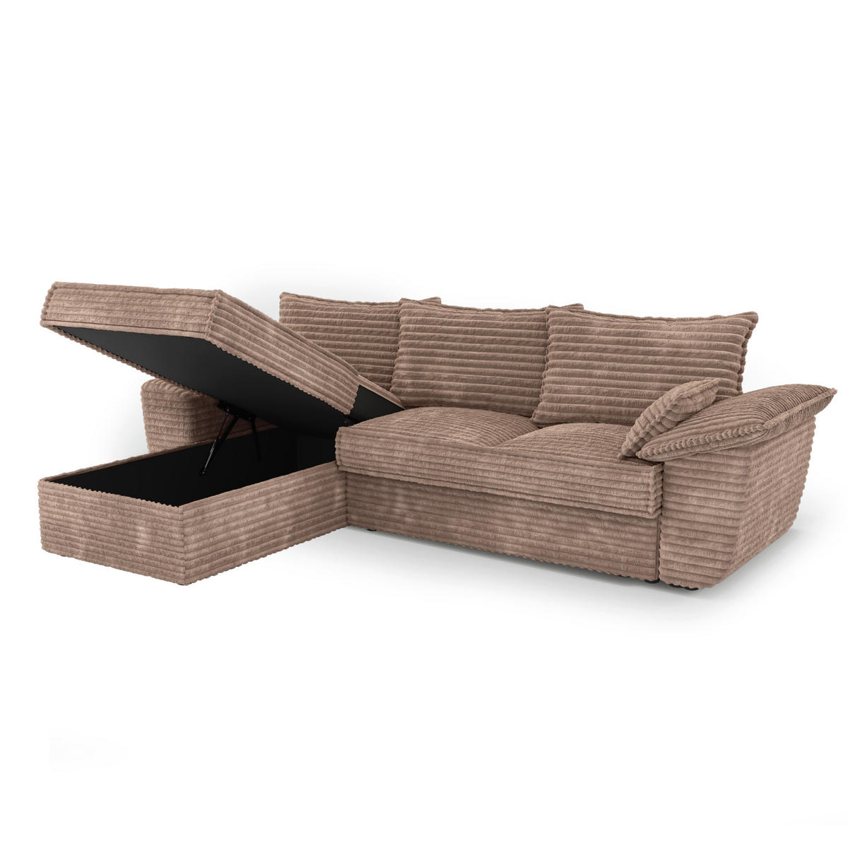 ECKSOFA LINKS Gerippter Samt XXL Taupe 257cm - Taupe, Textil (168/257cm) - Sia Home