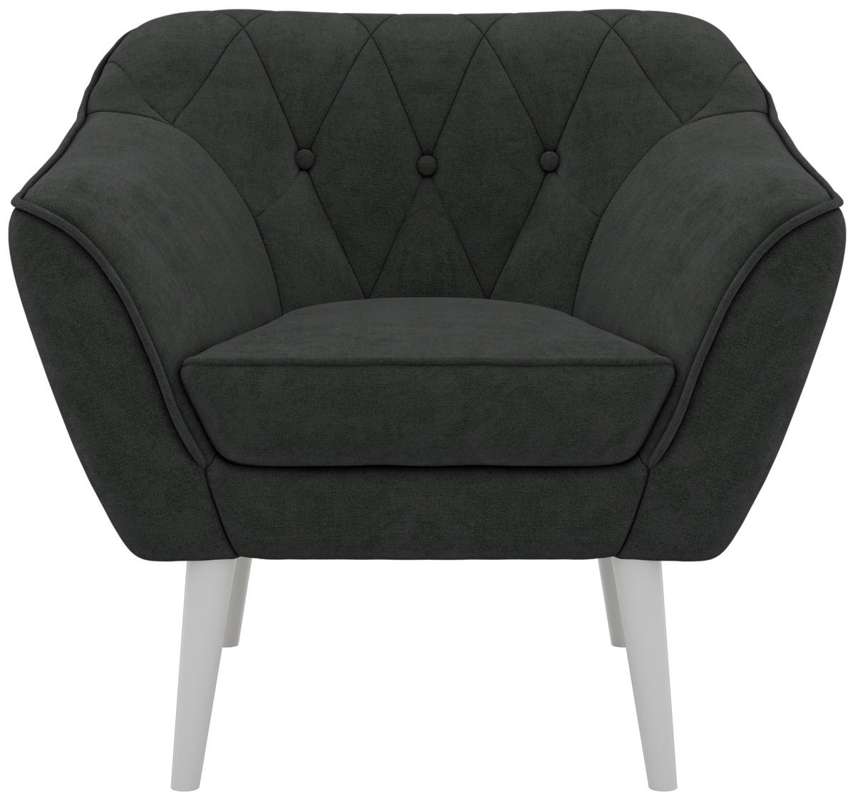 KRESLO PIRS - Tmavosivá Štruktúrovaná látka - Biele nohy - biela/grafitová, kompozitné drevo/textil (80/75/74cm) - MKS