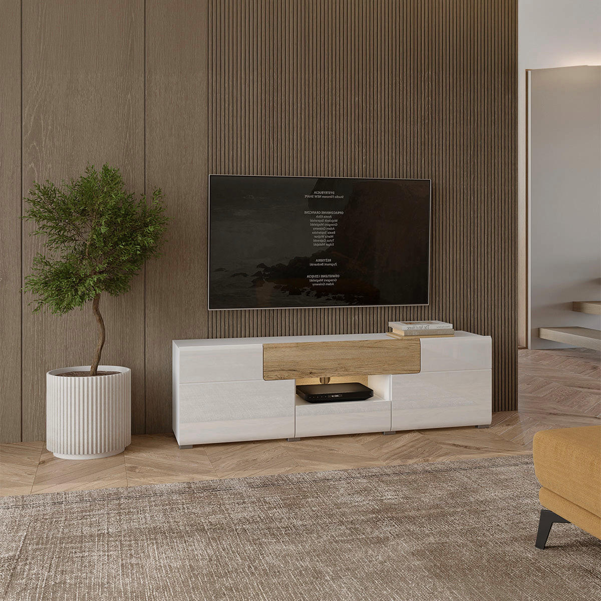 TV STOLEK Jules Bílá a dřevo - bílá, kompozitní dřevo (159/47/39cm) - Petits-meubles